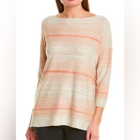 Lafayette 148 Silk Linen Ombre Bateau Neck Pullover Sweater Sedona Multi L‎ - Picture 1 of 7